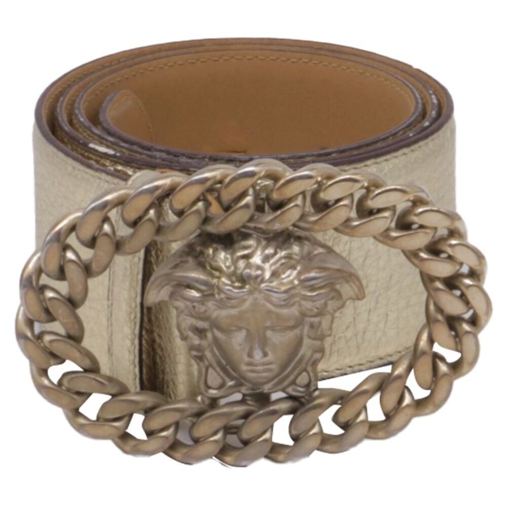 Versace Medusa Buckled Belt in Metallic Gold Leather